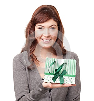 Portrait of a beautiful woman with a present