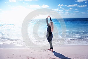 Portrait of beautiful woman relax on beach at bahamas