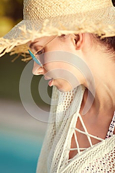 Portrait of beautiful woman relaxing in swimm