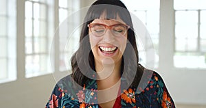 Portrait of a beautiful woman showing her teeth for dental and oral hygiene while smiling at home. Happy young female