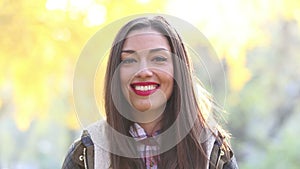 Portrait of beautiful woman singing with microphone