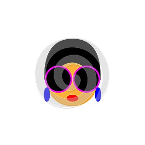 Portrait of beautiful woman with sunglasses and earrings and red lips. The face of a beautiful girl. Vector illustration. flat