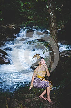 Portrait of Beautiful woman in Thai Traditional dress, Kinnara I photo