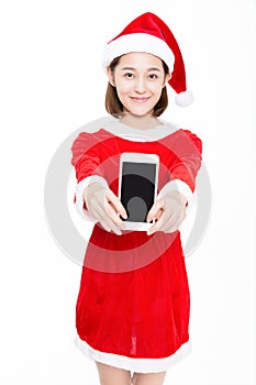 Portrait of beautiful woman wearing red dress against