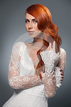 Portrait of beautiful woman in wedding dress