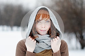 Portrait of beautiful woman in winter