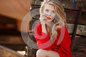 Portrait of beautiful women in old dock