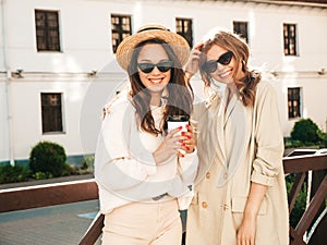 Portrait of beautiful women posing outdoors