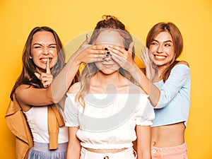 Portrait of beautiful women posing in studio