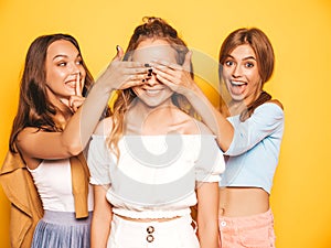 Portrait of beautiful women posing in studio