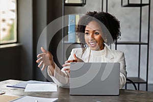 Portrait of beautiful young african american woman manager at workplace