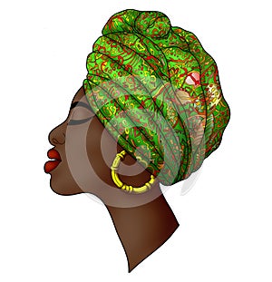 Portrait of beautiful young african womanbright green