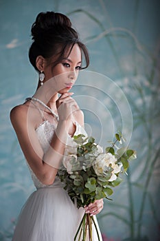 Portrait of beautiful young asian bride woman