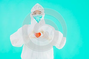 Portrait beautiful young asian doctor woman wear ppe or  personal protective equipment