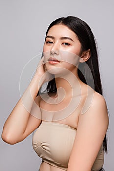 Portrait of beautiful young asian woman clean fresh bare skin concept