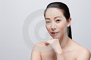 Portrait of beautiful young asian woman clean fresh bare skin concept.