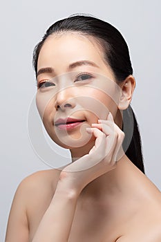 Portrait of beautiful young asian woman clean fresh bare skin concept. Asian girl beauty face skincare and health wellness,