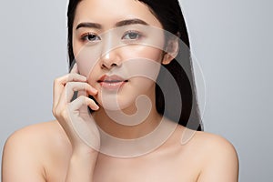 Portrait of beautiful young asian woman clean fresh bare skin concept. Asian girl beauty face skincare and health wellness,