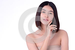 Portrait beautiful young asian woman clean fresh bare skin concept. Asian girl beauty face skincare and health wellness,