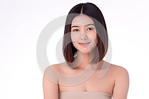 Portrait of beautiful young asian woman clean fresh bare skin concept. Asian girl beauty face skincare and health wellness,