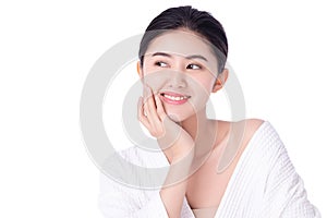 Portrait of beautiful young asian woman clean fresh bare skin concept. Asian girl beauty face skincare and health wellness,