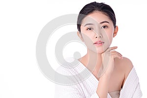 Portrait of beautiful young asian woman clean fresh bare skin concept. Asian girl beauty face skincare and health wellness,