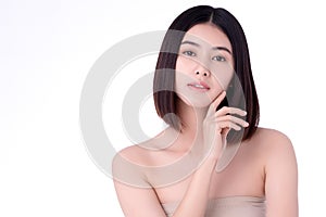 Portrait of beautiful young asian woman clean fresh bare skin concept. Asian girl beauty face skincare and health wellness,