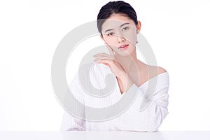 Portrait beautiful young asian woman clean fresh bare skin concept. Asian girl beauty face skincare and health wellness