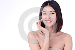 Portrait beautiful young asian woman clean fresh bare skin concept. Asian girl beauty face skincare and health wellness