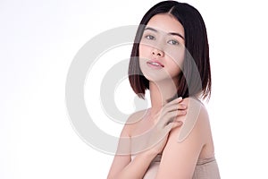 Portrait beautiful young asian woman clean fresh bare skin concept. Asian girl beauty face skincare and health wellness