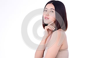 Portrait beautiful young asian woman clean fresh bare skin concept. Asian girl beauty face skincare and health wellness