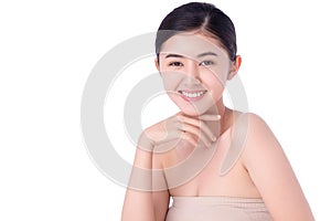 Portrait beautiful young asian woman clean fresh bare skin concept. Asian girl beauty face skincare and health wellness