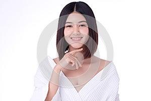 Portrait beautiful young asian woman clean fresh bare skin concept. Asian girl beauty face skincare and health wellness