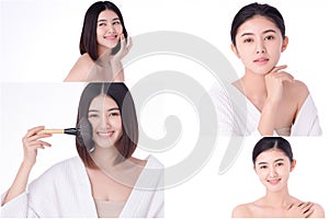 Portrait beautiful young asian woman clean fresh bare skin concept. Asian girl beauty face skincare and health wellness