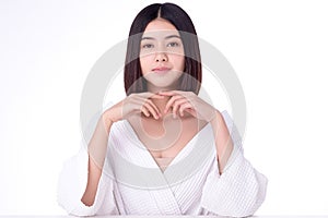 Portrait beautiful young asian woman clean fresh bare skin concept. Asian girl beauty face skincare and health wellness