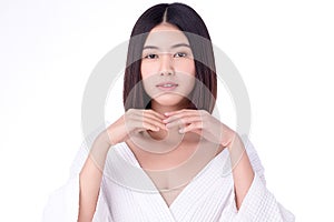 Portrait beautiful young asian woman clean fresh bare skin concept. Asian girl beauty face skincare and health wellness