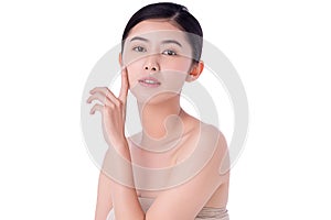 Portrait beautiful young asian woman clean fresh bare skin concept. Asian girl beauty face skincare and health wellness