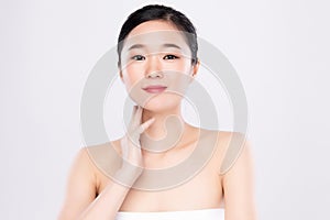 Portrait beautiful young asian woman clean fresh bare skin concept. Asian girl beauty face skincare and health wellness, Facial