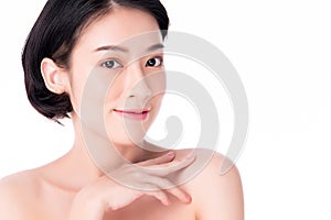 Portrait beautiful young asian woman clean fresh bare skin concept. Asian girl beauty face skincare and health wellness, Facial