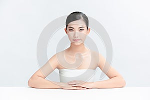 Portrait beautiful young asian woman clean fresh skin concept on white background