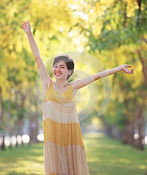Portrait of beautiful young asian woman feeling free with relaxi