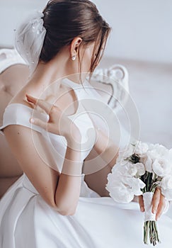 Portrait of beautiful young bride on her  wedding day