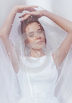 Portrait of beautiful young bride on her  wedding day