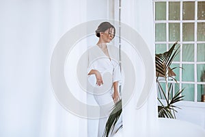 Portrait of beautiful young bride on her wedding day