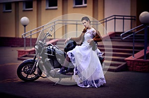 Portrait of beautiful young bride in white dress