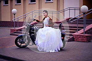 Portrait of beautiful young bride in white dress