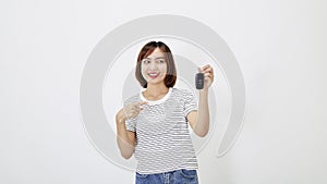 Portrait beautiful young business asian woman with car key