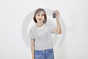 Portrait beautiful young business asian woman with car key