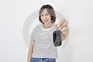 Portrait beautiful young business asian woman with car key