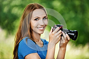 Portrait beautiful young camera